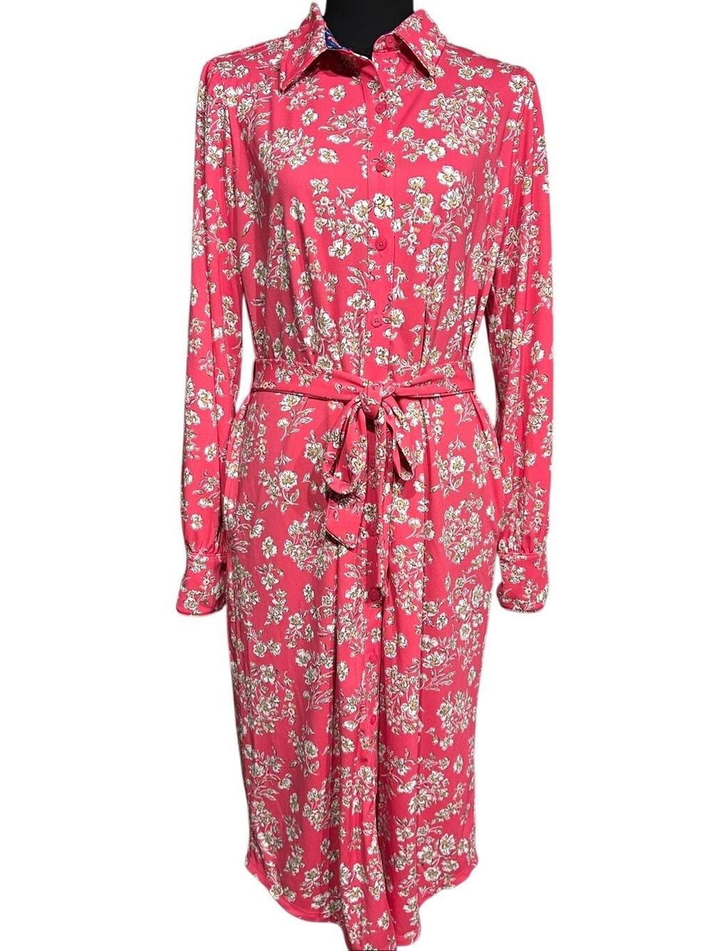 TWRHLL Christie Brinkley Pink Floral Size M Preppy Barbiecore Shirt Dress Midi L